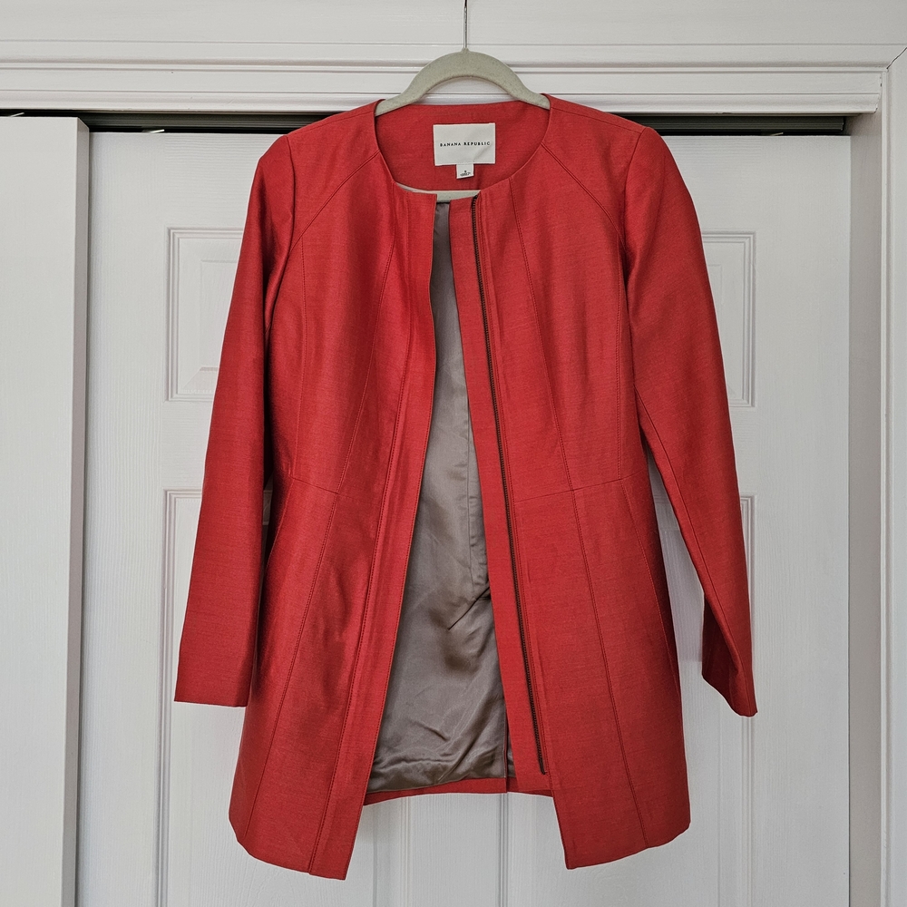 BANANA REPUBLIC Elegant Orange Silk Blend Long Jacket